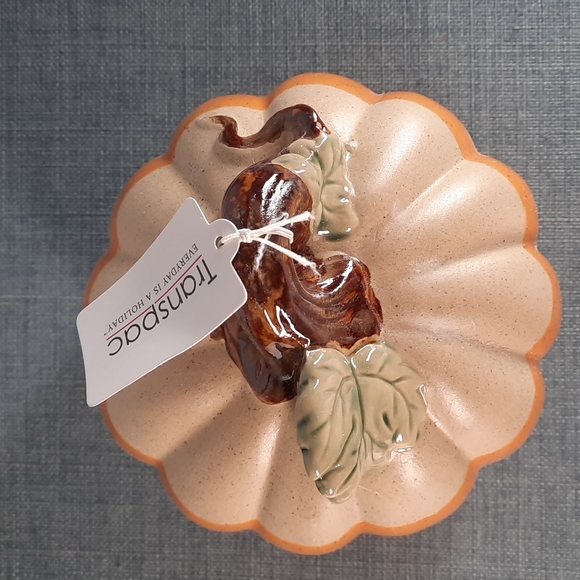 Ceramic Pumpkin Figure Tabletop Decor Fall Harvest Half Glazed Orange Na… - Picture 2 of 6